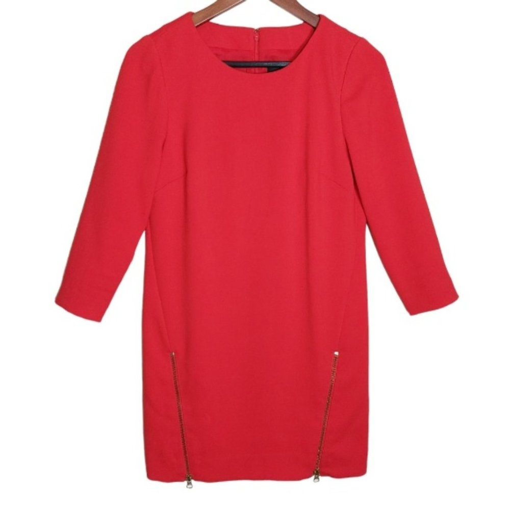 J.Crew Red Double Zip Shift Dress Gold Zippers - Size 2